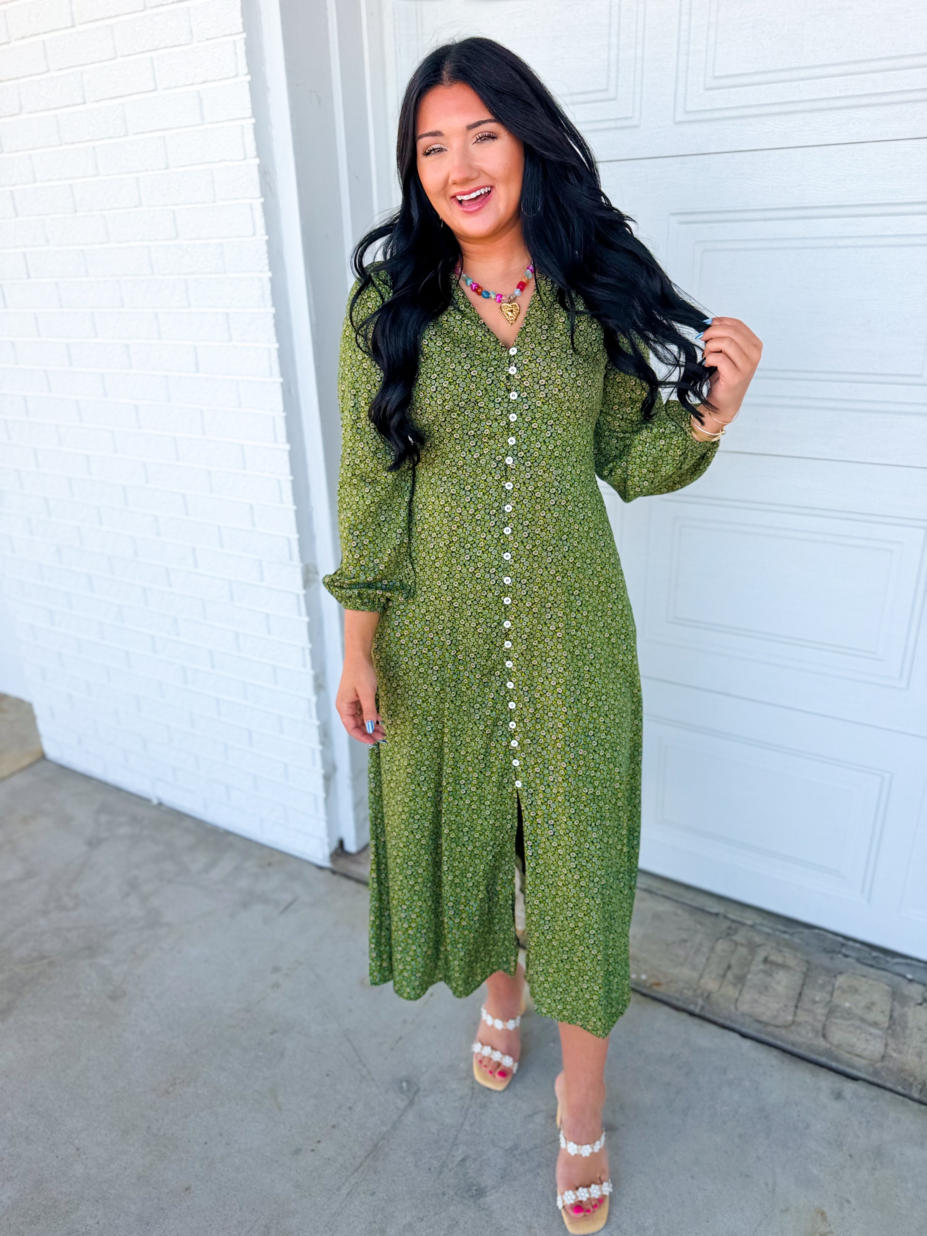 Floral Print Button Front Maxi Dress - Midnight Fern