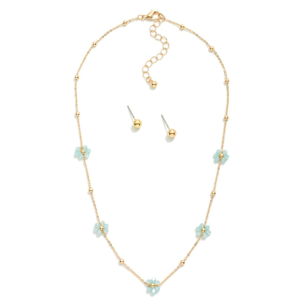 Dainty Daisy Flower Necklace - Blue - Lace and Grace Boutique