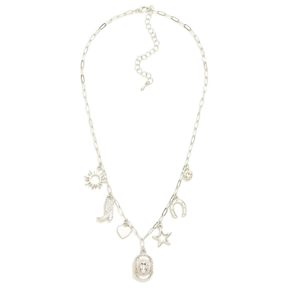 Cowboy Charms Paperclip Necklace - Silver - Lace and Grace Boutique