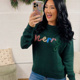 Merry Tinsel Crewneck Pullover Sweater - Hunter Green