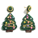 Christmas Seed Beaded Tree Earrings