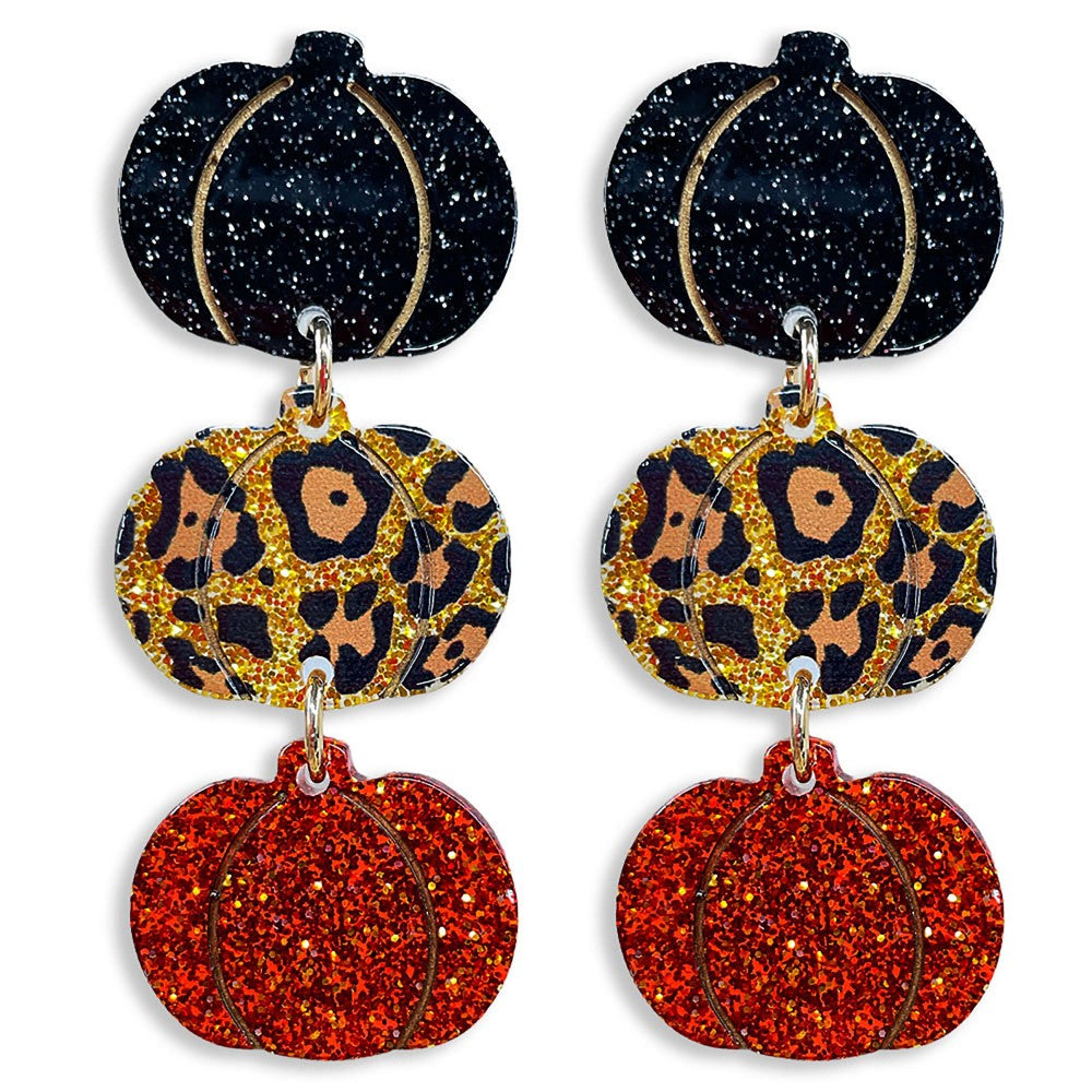 Linked Glitter Pumpkin Drop Earrings - Lace and Grace Boutique