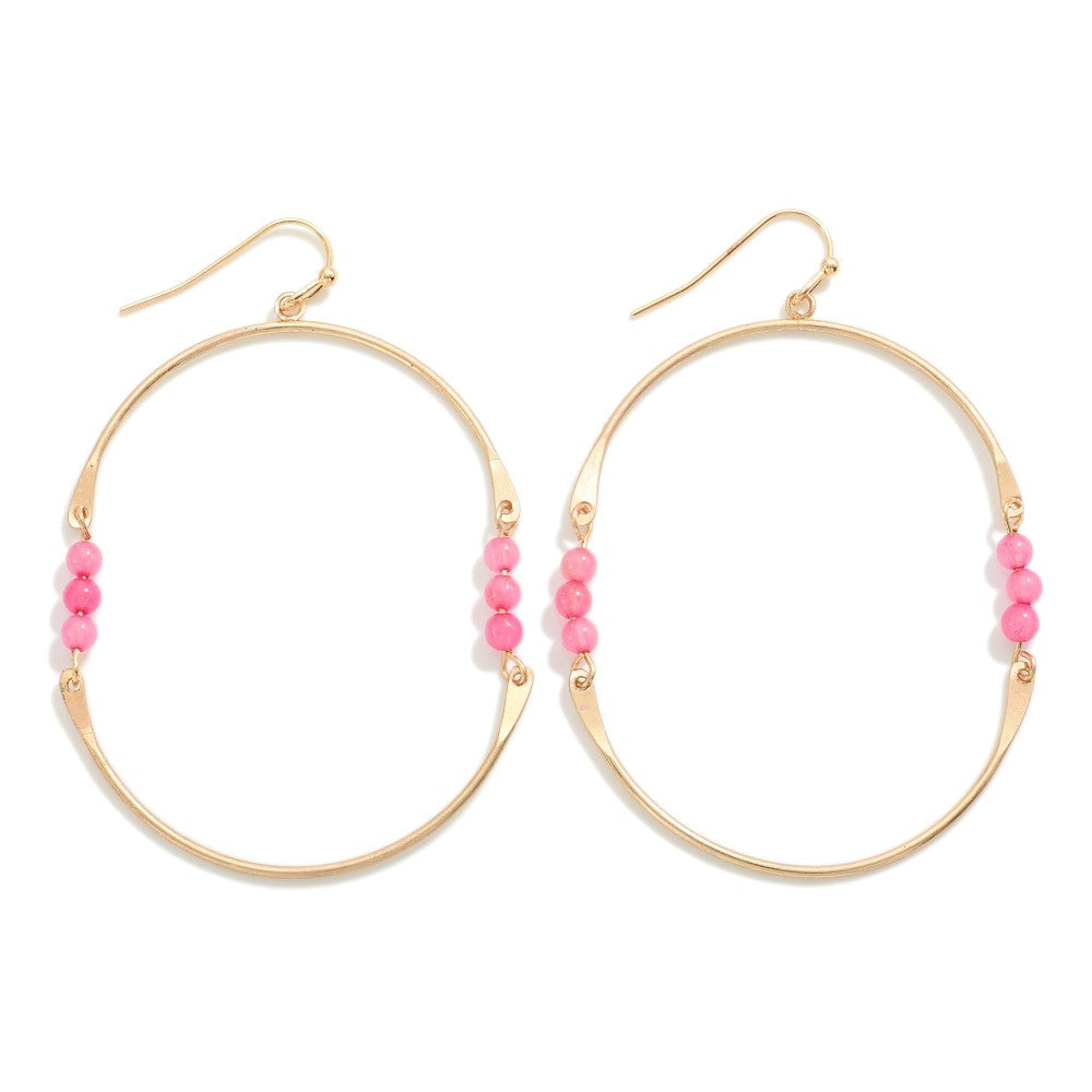 Stone Accent Bead Earrings - Pink - Lace and Grace Boutique