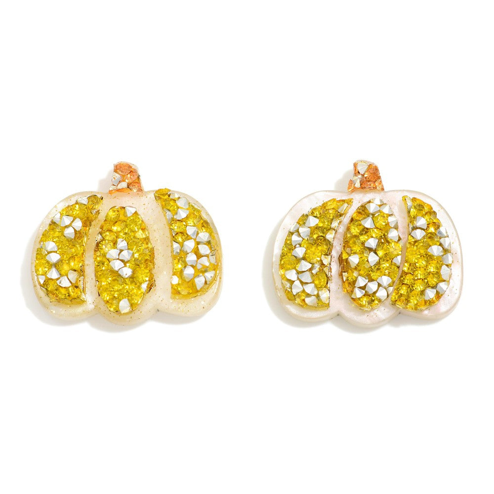 Glitter Pumpkin Post Drop Earrings - Yellow - Lace and Grace Boutique