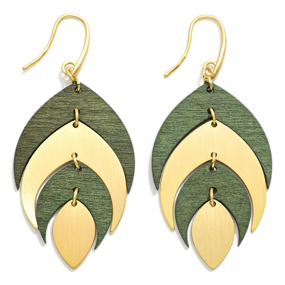 Linked Wood & Gold Leaf Drop Earring - Lace and Grace Boutique