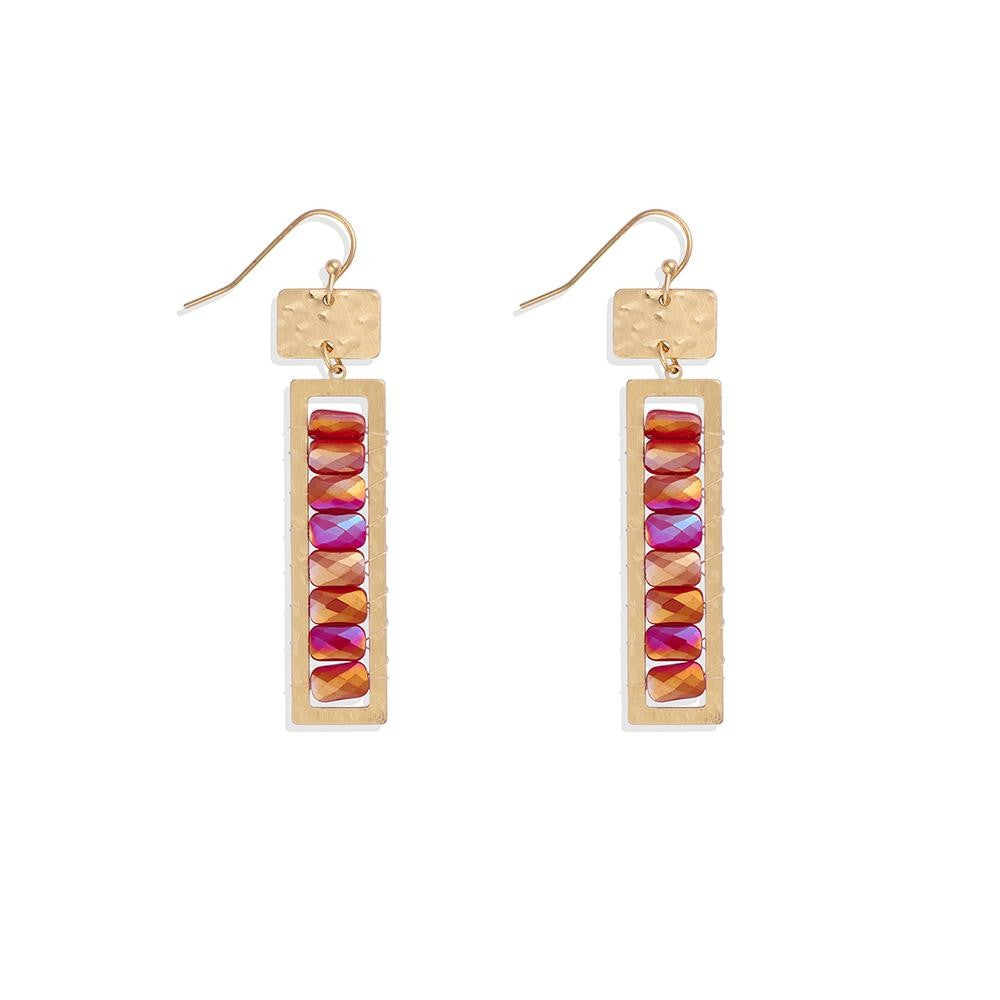 Linked Beaded Rectangle Drop Earrings - Lace and Grace Boutique