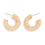 Textured Hoops With Rhinestone Accents Earrings - Gold - Lace and Grace Boutique