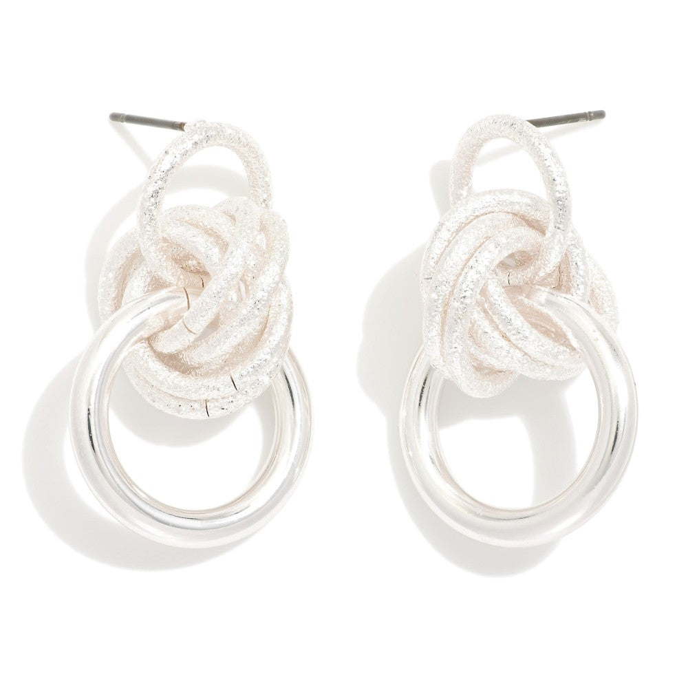 Knotted Hoop Post Earrings - Silver - Lace and Grace Boutique