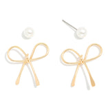 Bow & Pearl Stud Earring Set - Gold - Lace and Grace Boutique