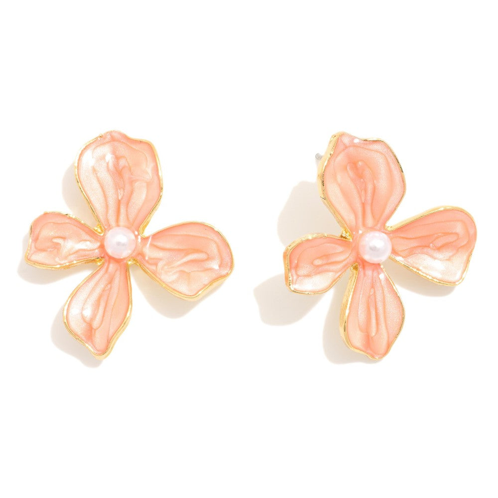Glitter Flower Post Earrings - Blush Pink - Lace and Grace Boutique