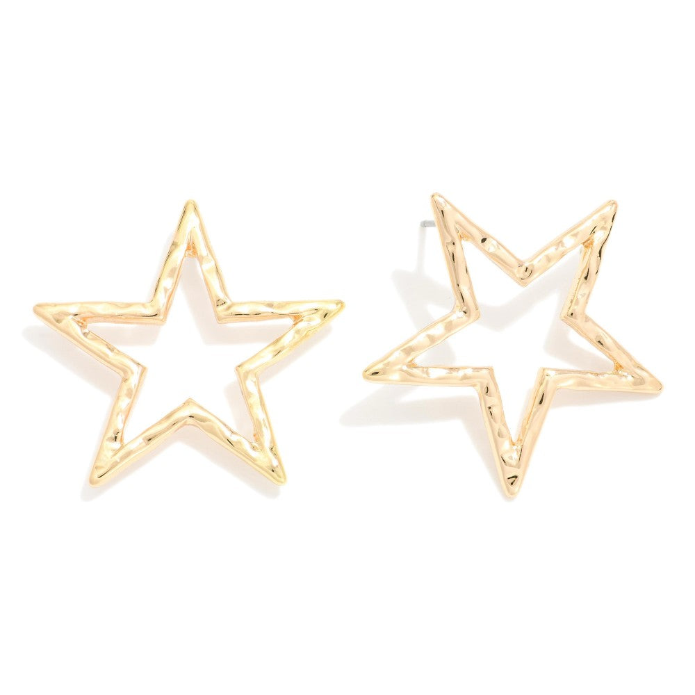 Hammered Star Drop Earrings - Lace and Grace Boutique