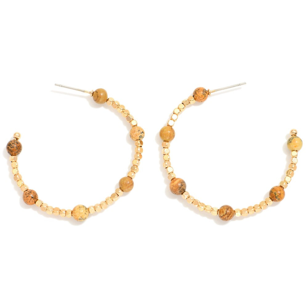 Beaded Stone & Gold Hoop Earrings - Lace and Grace Boutique