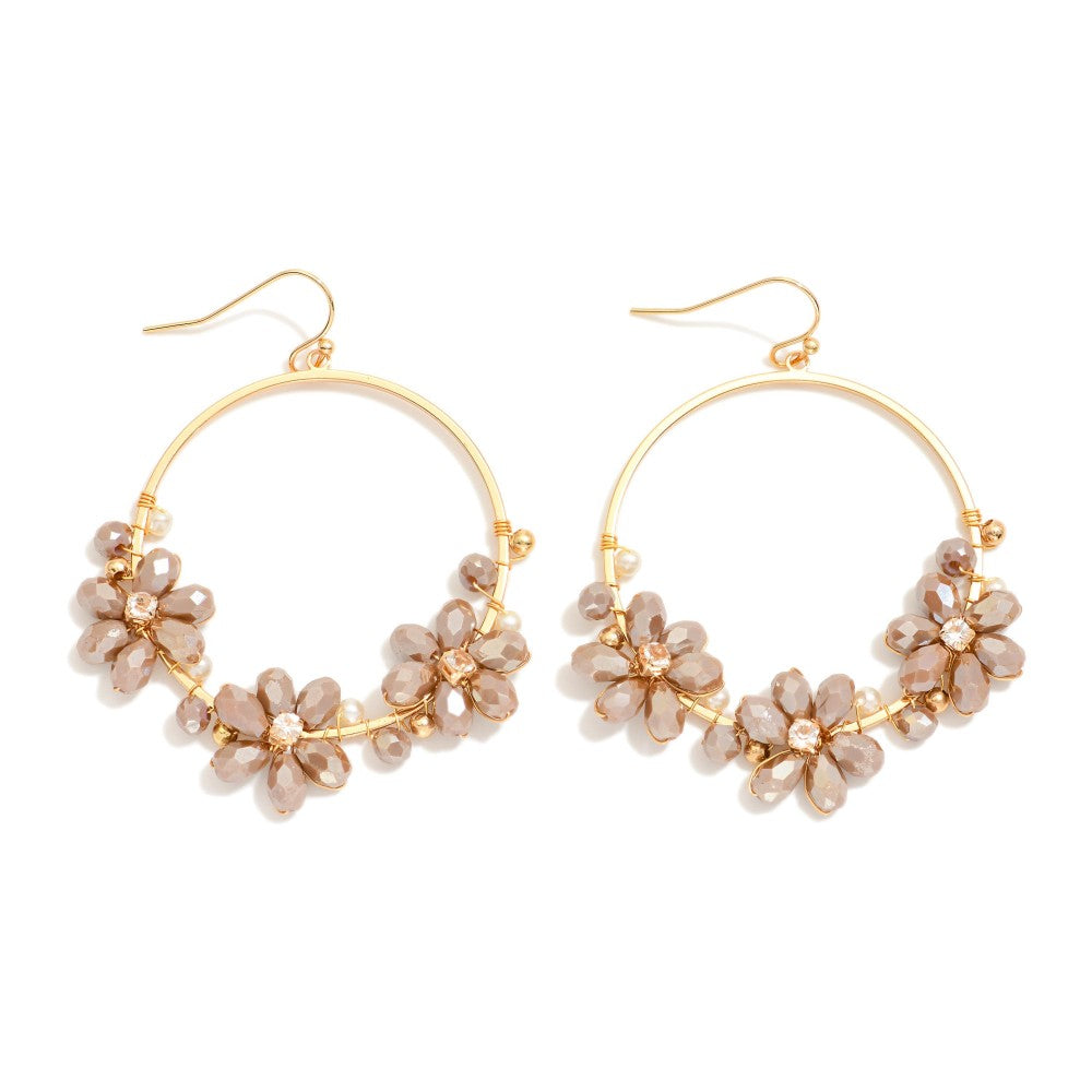 Beaded Flower Drop Hoop Earrings - Lace and Grace Boutique