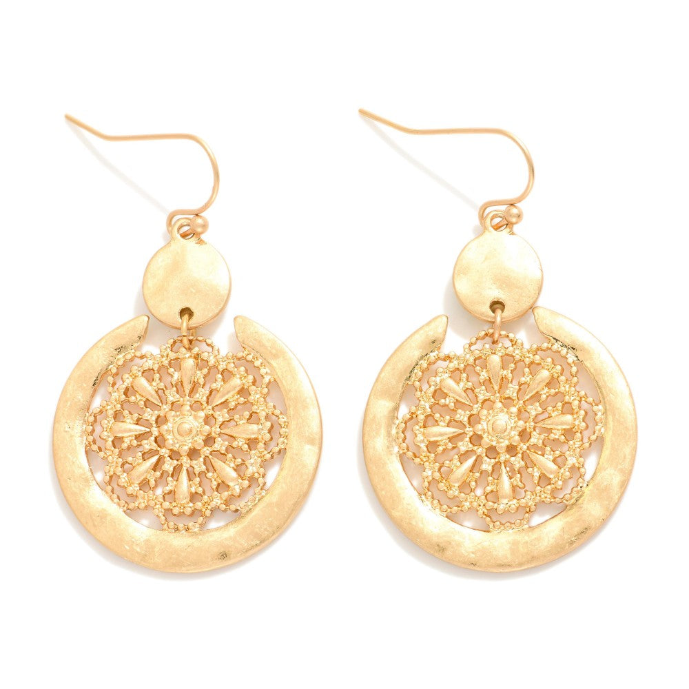 Mandala Detail Gold Drop Earrings - Lace and Grace Boutique