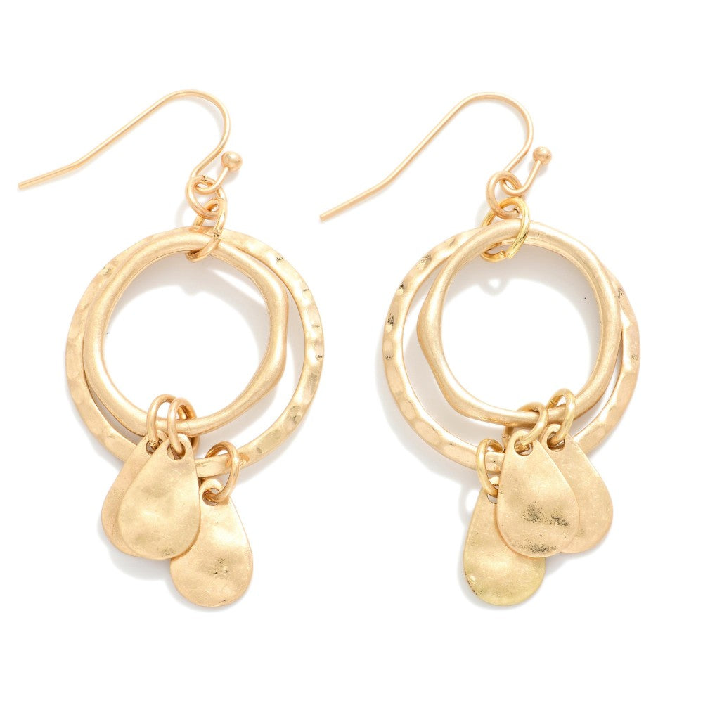 Hammered Teardrop Tassel Drop Earrings - Lace and Grace Boutique