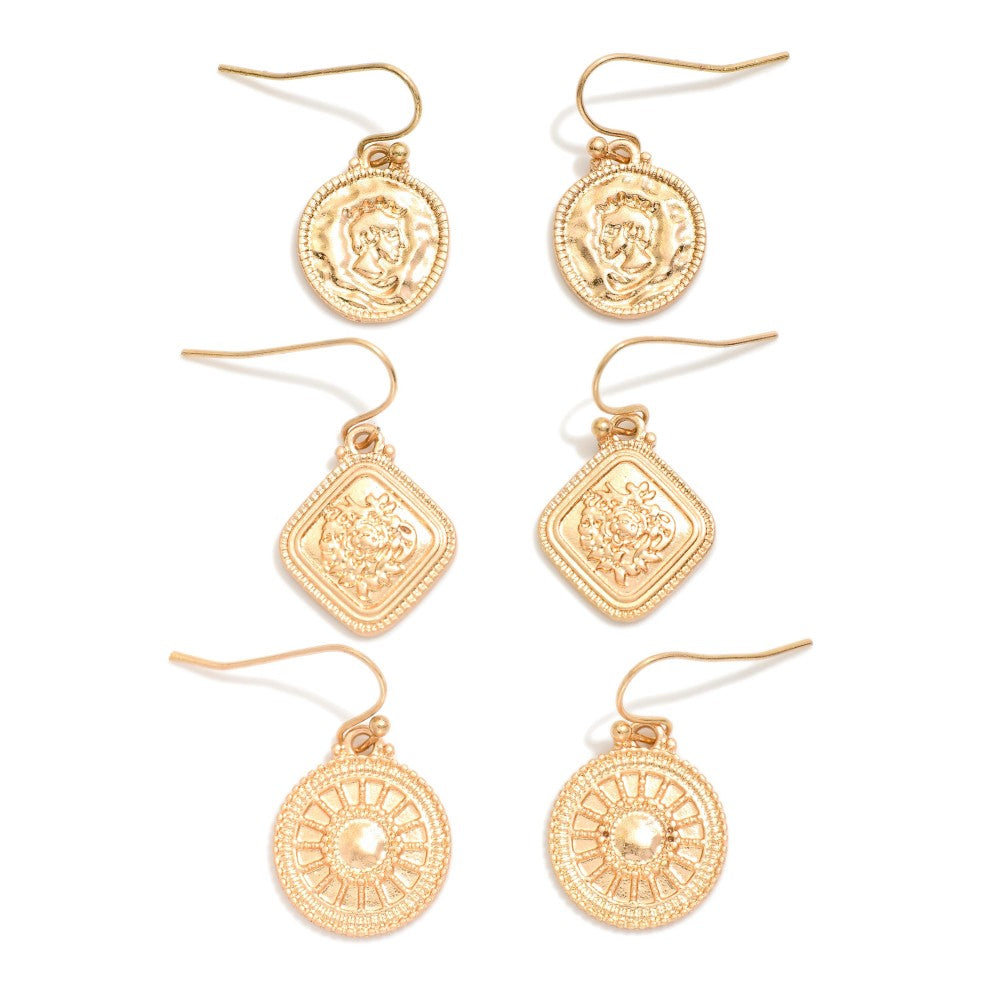 Medallion Drop Earrings, Set of 3 - Lace and Grace Boutique