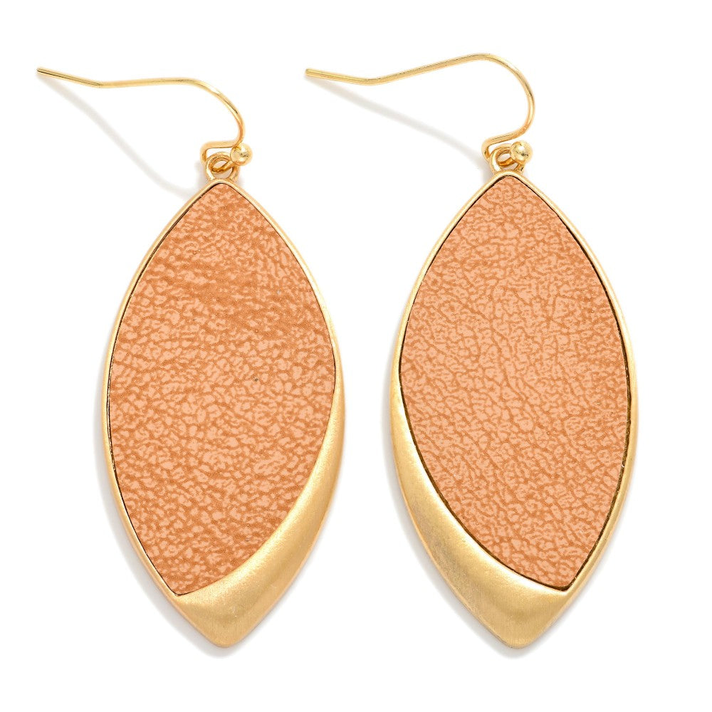Leather & Gold Almond Drop Earrings - Lace and Grace Boutique