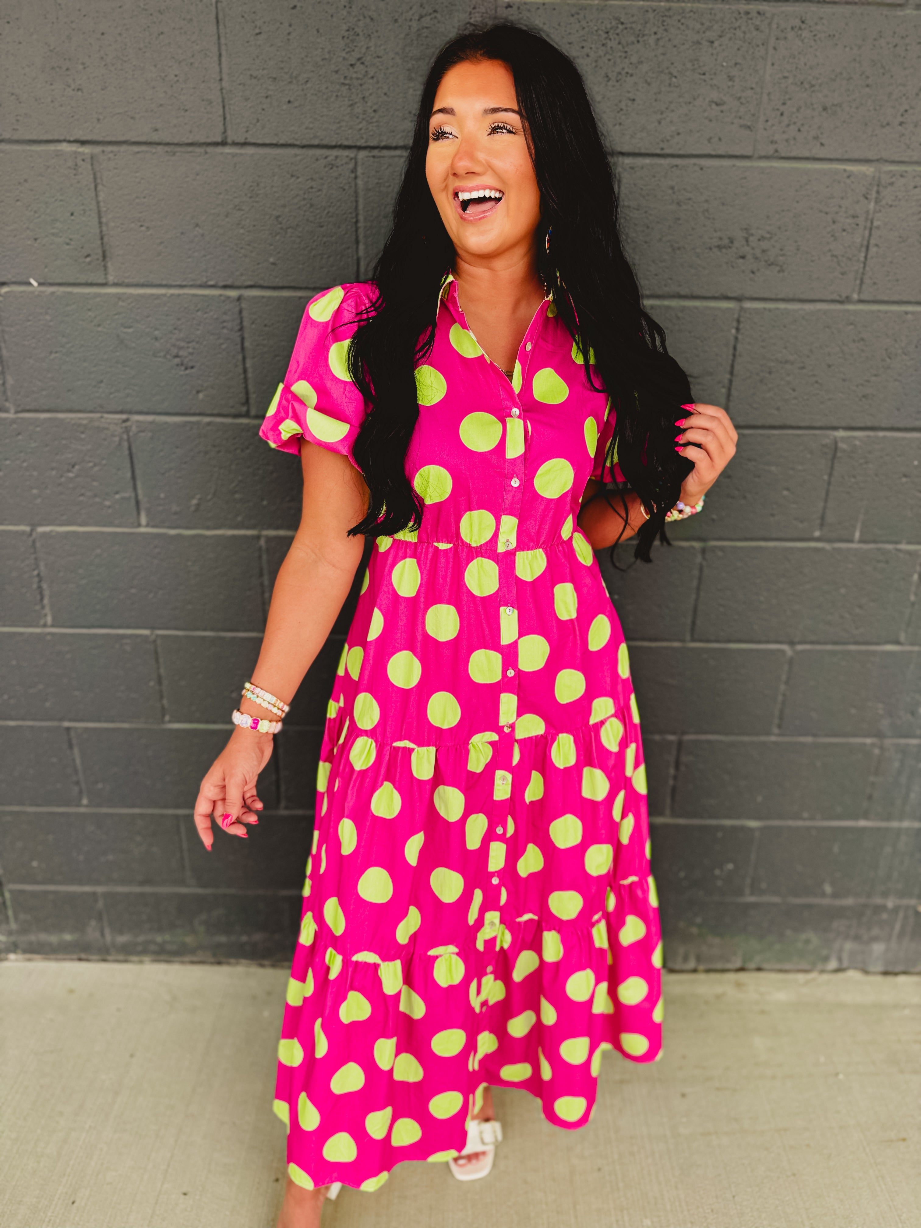 Polka Dot Cotton Poplin Button Up Maxi Dress