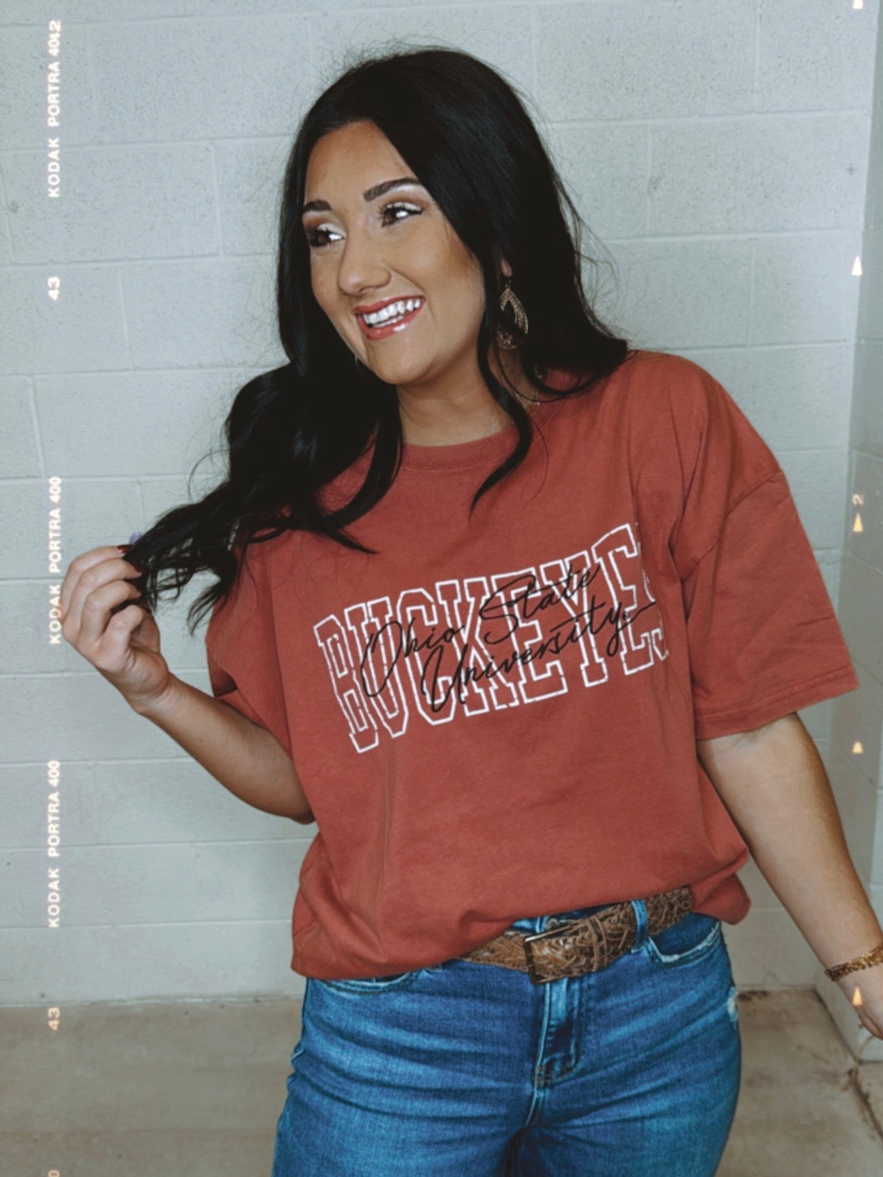 Ohio State Oversized Graphic Tee - Washed Red - Lace and Grace Boutique