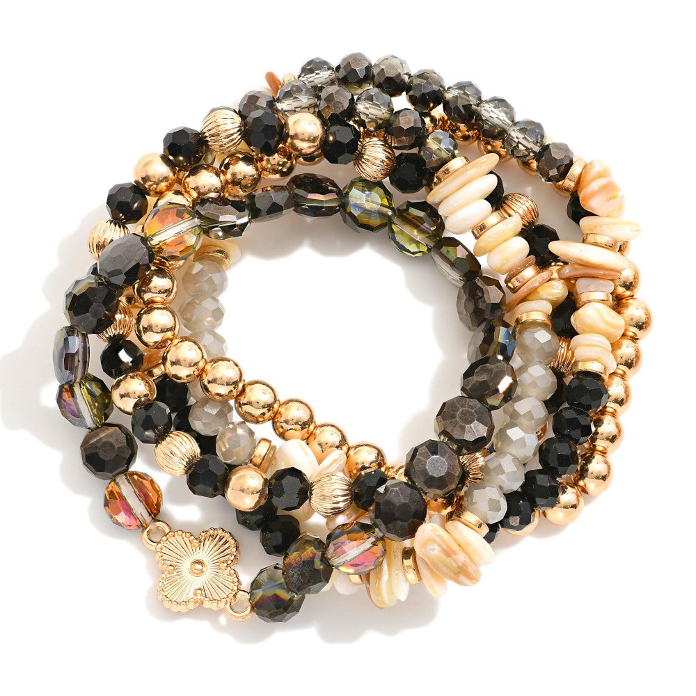 Beaded Stretch Bracelet Set - Black - Lace and Grace Boutique
