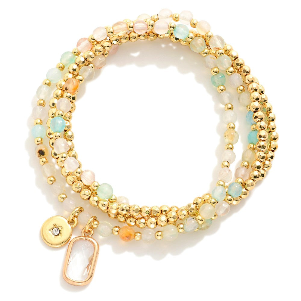 Set of 4 Natural Stone & Gold Beaded Bracelets - Amazonite - Lace and Grace Boutique
