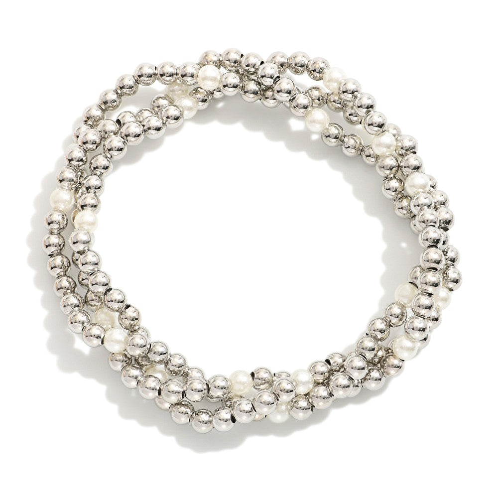 Pearl & Silver Bracelet Set - Lace and Grace Boutique