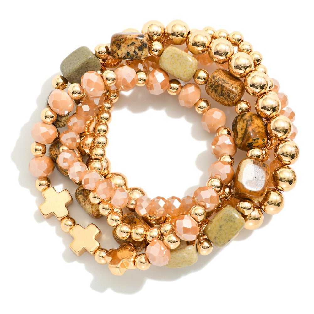 Chunky Stretch Beaded Bracelets, Set of 5 - Lace and Grace Boutique