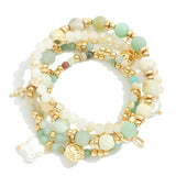 Set of 4 Stone Beaded Stretch Bracelets - Mint - Lace and Grace Boutique