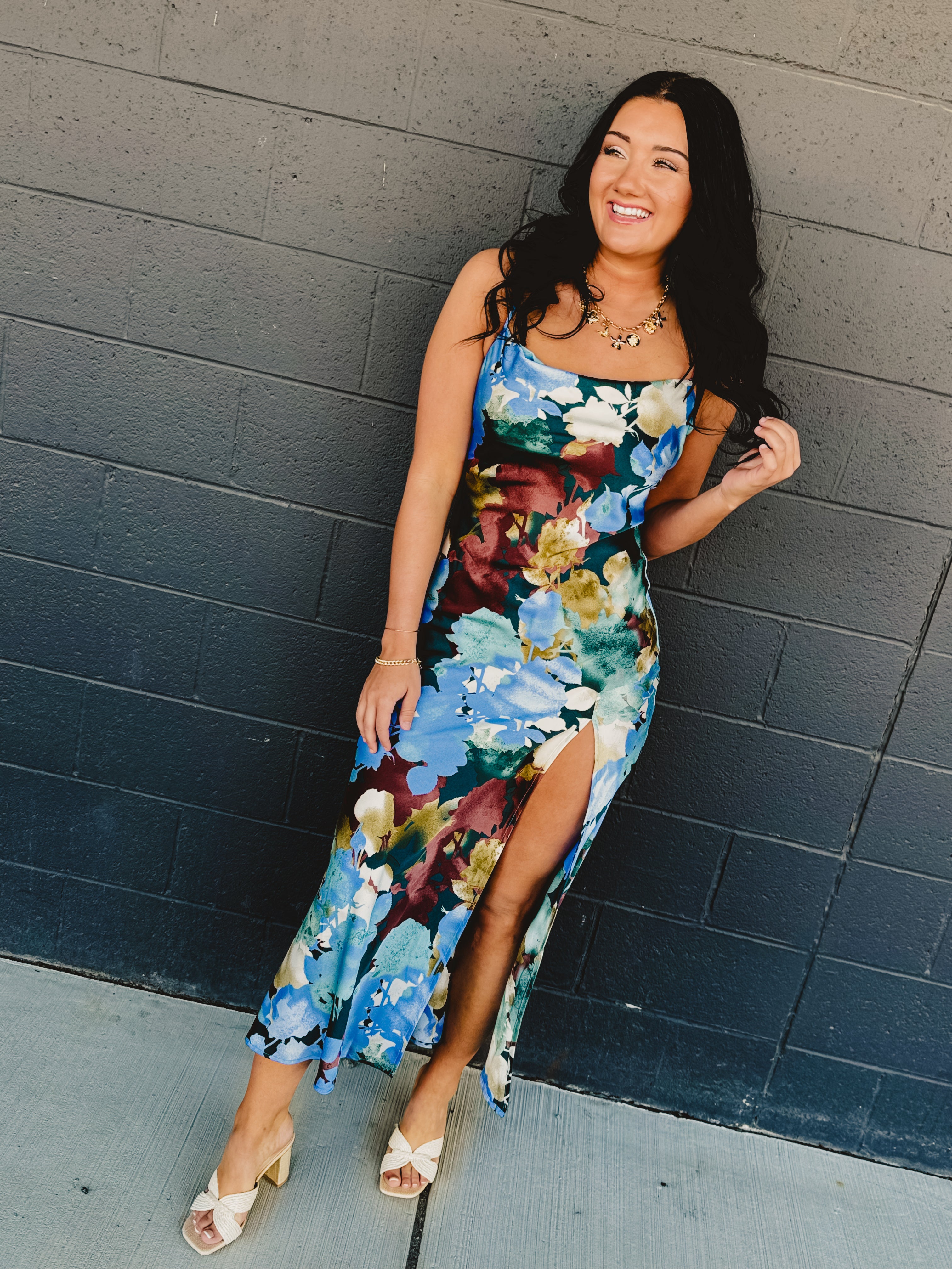 Floral Satin Slip Maxi Dress