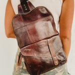 Genuine leather in the color teak rustic sling bag made by Bedstu.