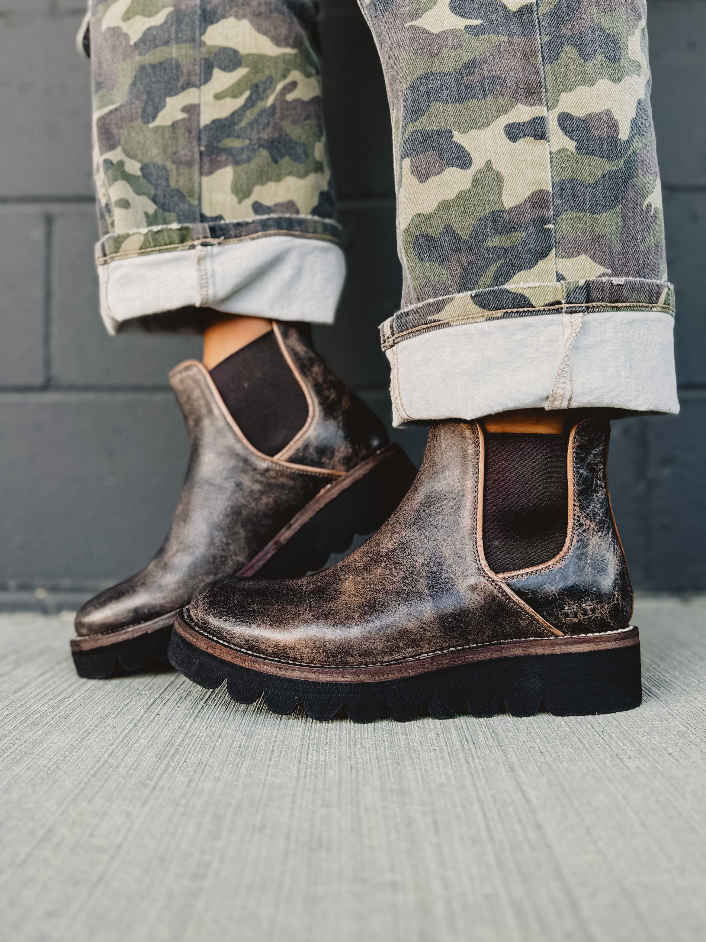 Black Lux Tan Rustic chelsea boots by Bedstu.