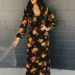 Velvet long sleeve floral printed maxi dress.