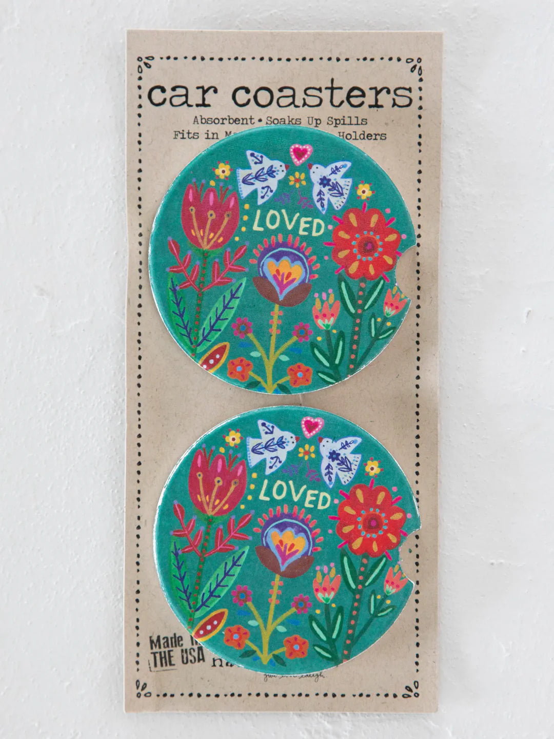 Natural Life Car Coasters Set of 2 - Loved - Lace and Grace Boutique