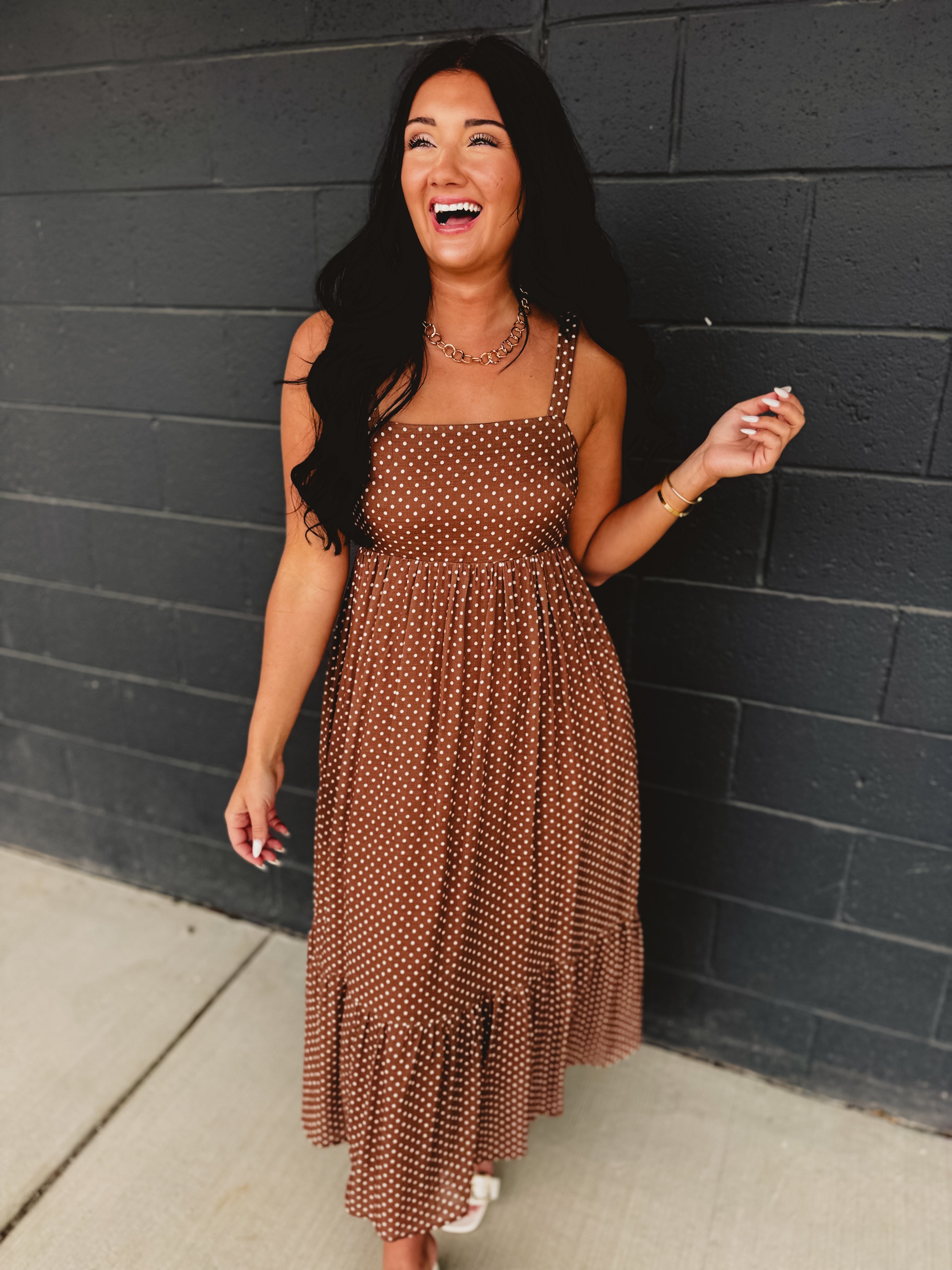 Polka Dot Square Neck Maxi Dress