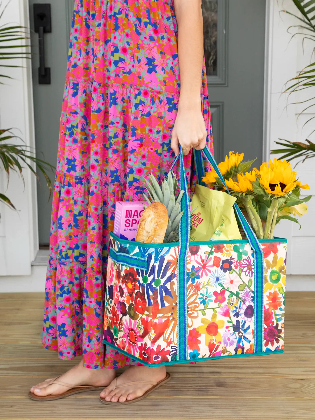 Natural Life Reusable Grocery Tote - Bright Floral - Lace and Grace Boutique