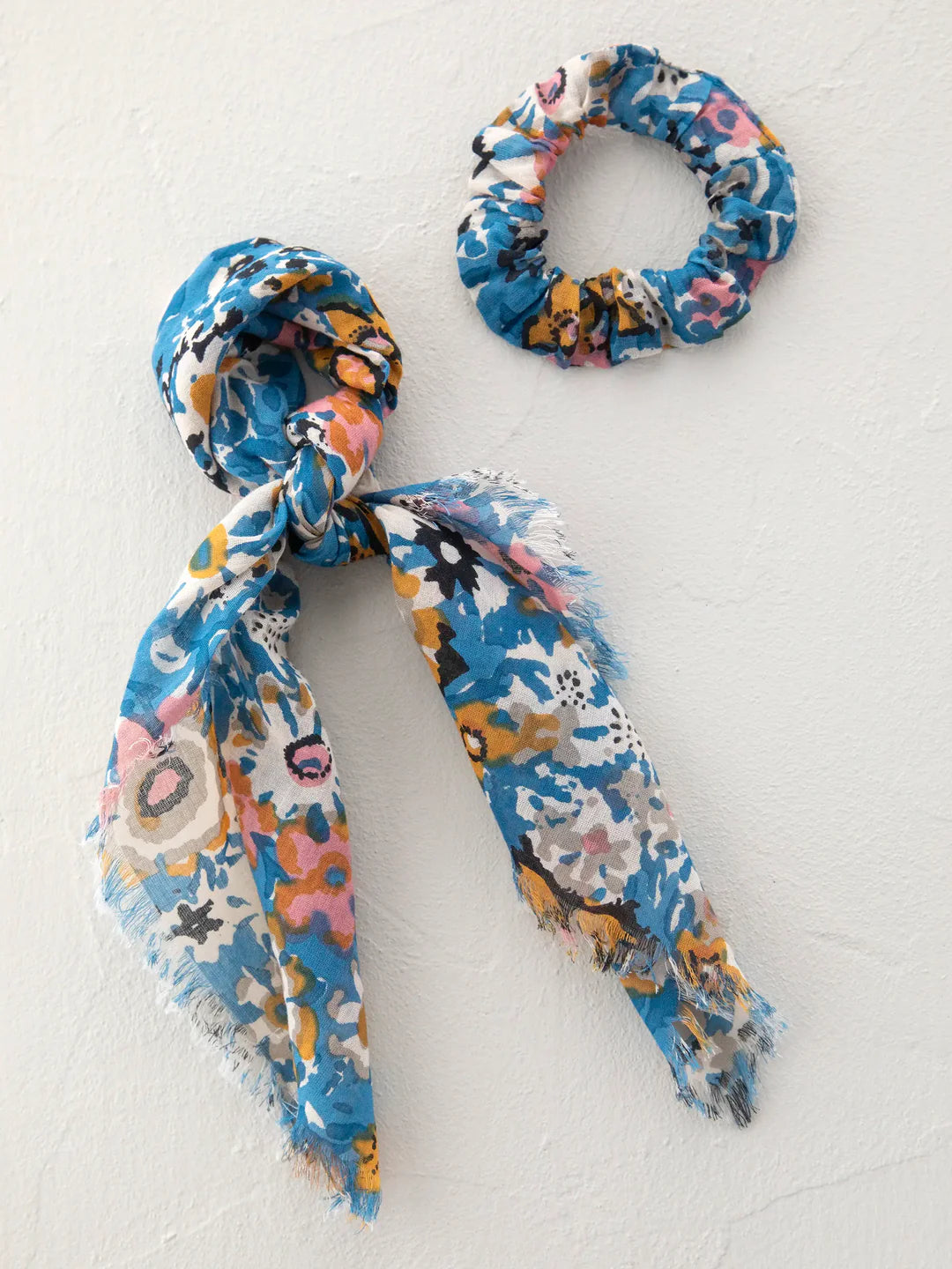 Natural Life Bandana & Scrunchie - Blue Tan Floral - Lace and Grace Boutique