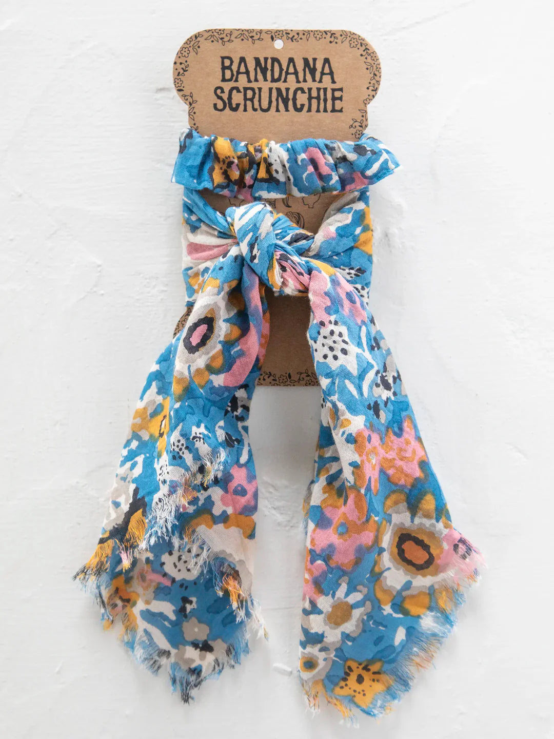 Natural Life Bandana & Scrunchie - Blue Tan Floral - Lace and Grace Boutique