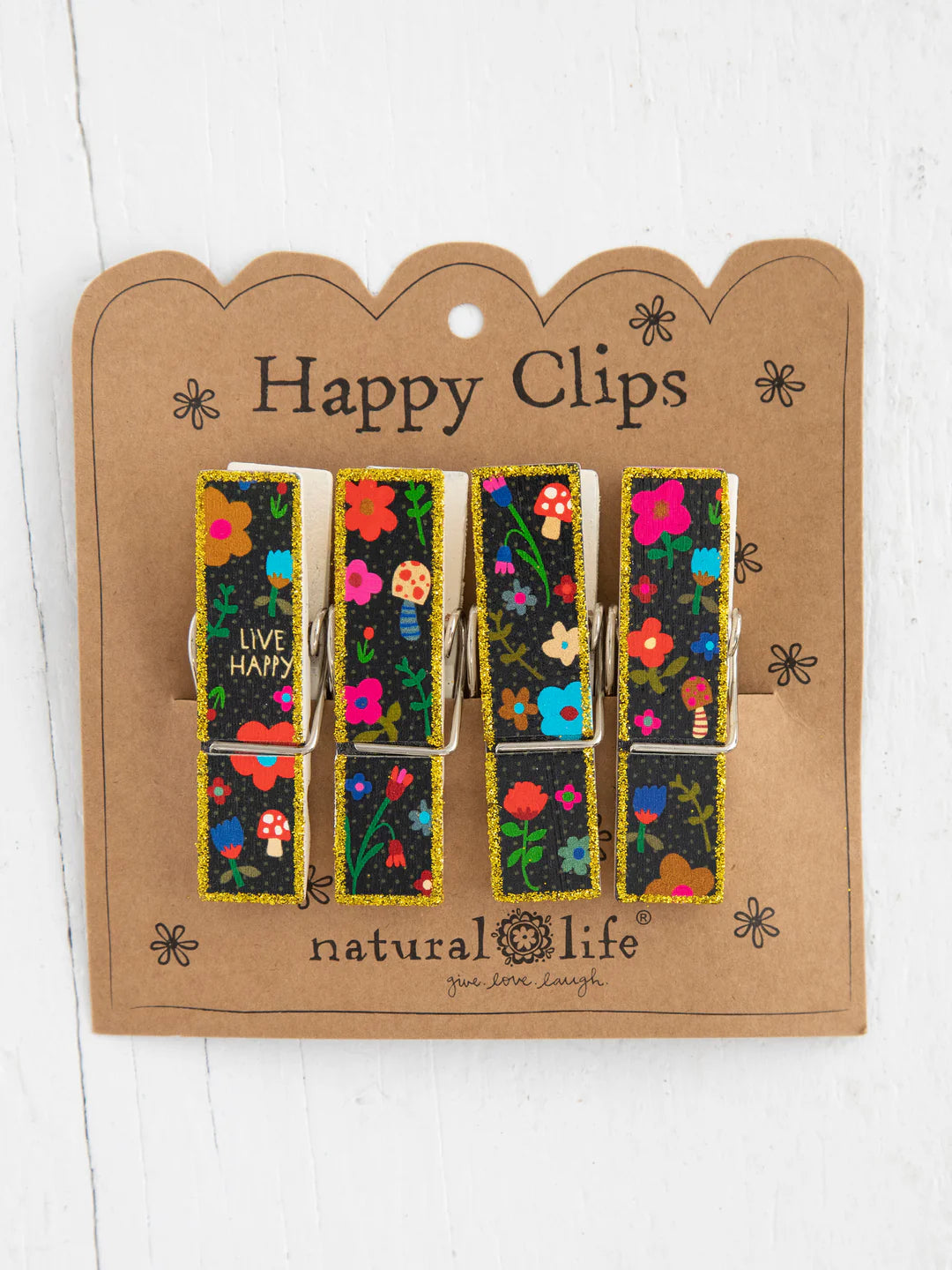 Natural Life Happy Clips, Set of 4 - Live Happy Floral - Lace and Grace Boutique