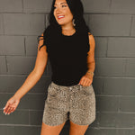 High Waisted Leopard Denim Shorts - Lace and Grace Boutique