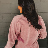 Acid Washed Fleece Crewneck Sweatshirt - Light Rose