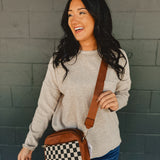 Checkered Crossbody Bag - Camel