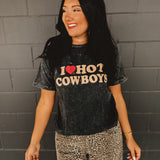 I Love Hot Cowboys Mineral Wash Graphic Tee - Black - Lace and Grace Boutique