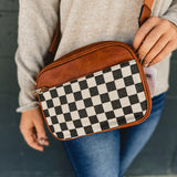 Checkered Crossbody Bag - Camel