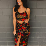 Midnight Floral Satin Two Piece Set - Black - Lace and Grace Boutique
