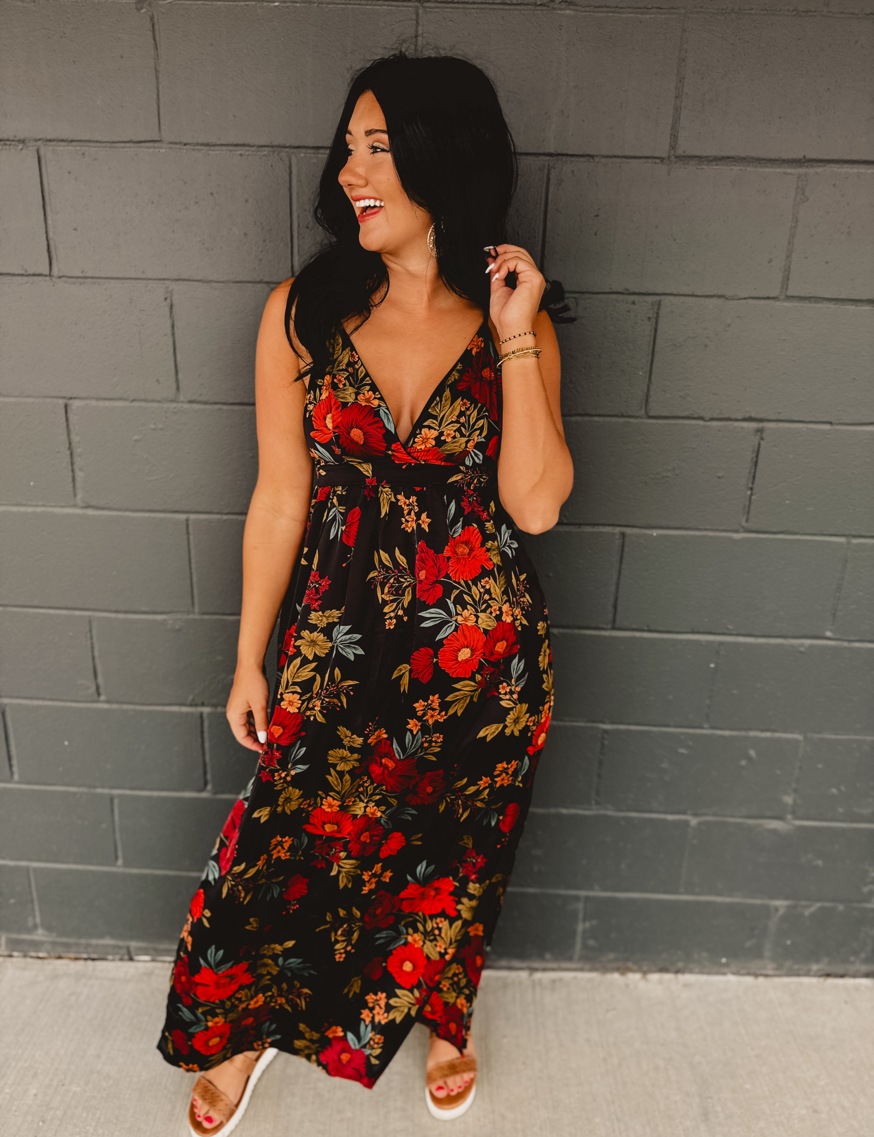 Midnight Floral Strappy Maxi Dress - Black - Lace and Grace Boutique