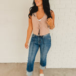 Pinstripe Tie Front Vest - Brick/Ivory - Lace and Grace Boutique