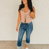 Pinstripe Tie Front Vest - Brick/Ivory - Lace and Grace Boutique