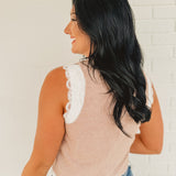 Pinstripe Tie Front Vest - Brick/Ivory - Lace and Grace Boutique