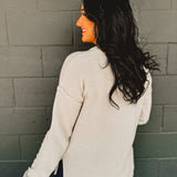 Henley Waffle Knit Long Sleeve Sweater - Bone