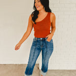 Front Seam High Rise-Ankle Wide Cuffed Jeans - Dark Denim - Lace and Grace Boutique